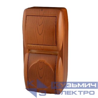 Блок Nata (розетка с заземл. с защ. крышкой + 1-кл. выкл.) вертикал. сосна LEZARD 710-0800-172