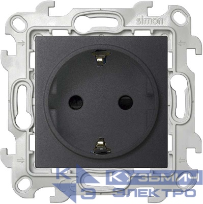 Розетка 1-м СП Simon 24 16А IP20 2P+E Schuko защ. шторки механизм графит Simon 2450432-038
