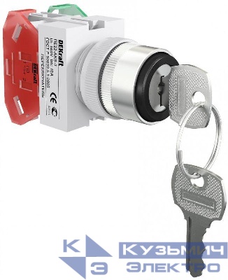 Переключатель на 3 положения I-O-II ПЕ-22 AKS с фиксацией с ключом DEKraft 25054DEK