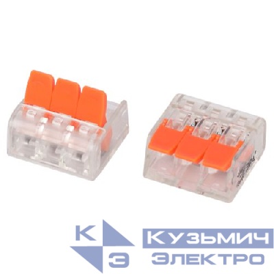 Клемма универсальная компактная 221-413 3-проводная 0.2-4кв.мм с рычагами NO-225-429 (уп.4шт) Эра Б0067915
