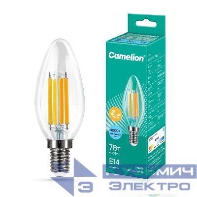 Лампа светодиодная филаментная LED7-C35-FL/845/E14 7Вт 220В Camelion 13453