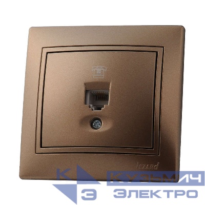 Розетка телефонная 1-м СП Mira RJ11 16А IP20 евро стандарт со вставкой свет. корич. перламутр. LEZARD 701-3131-137