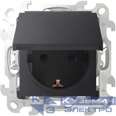 Розетка 1-м СП Simon 24 16А IP44 2P+E Push&Go механизм графит Simon 2420448-038