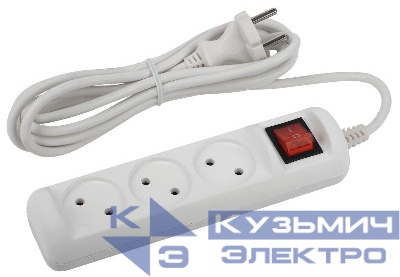Удлинитель 3х3м без заземл. 10А IP20 U-3s-3m-2х1 ПВС 2х1 с выкл. Эра Б0044050