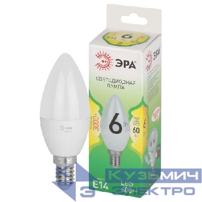 Лампа светодиодная GREEN LINE B35-6W-830-E14 GL 6Вт свеча 3000К свет тепл. E14 Эра Б0067122