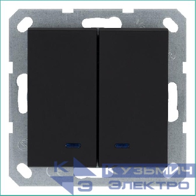 Выключатель 2-кл. 10А IP20 с подсветкой механизм черн. матовый soft touch Jasmart G3023NPB