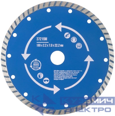 Диск отрезной алмазный Турбо 180х2.2х7х22.2мм сухая и влажная резка MOS 37219М
