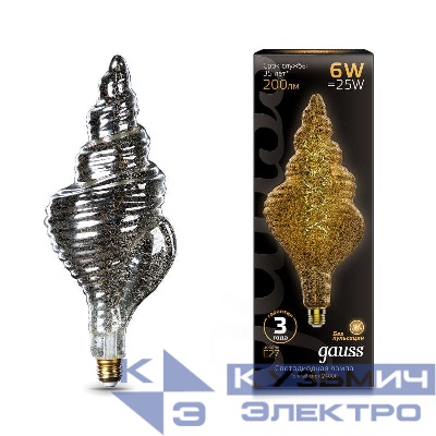 Лампа светодиодная филаментная Black Filament 6Вт TL120 тонированная 2400К тепл. бел. E27 200лм GAUSS 166802008