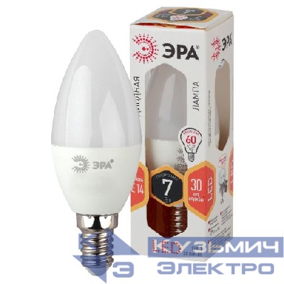 Лампа светодиодная B35-7w-827-E14 свеча 560лм ЭРА Б0020538