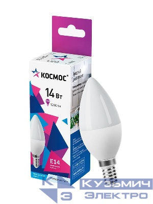 Лампа светодиодная 14Вт Свеча E14 6500К 174-265В КОСМОС LkecLED14wCNE1465