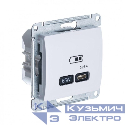 Розетка USB Glossa тип C 65Вт QC PD высокоскор. ЗУ механизм бел. SE GSL000127