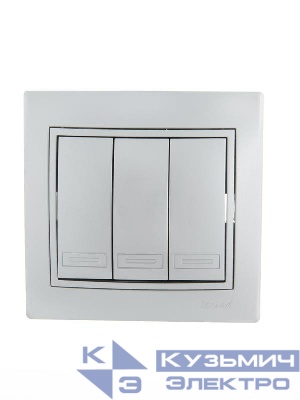 Выключатель 3-кл. СП Mira 10А IP20 со вставкой сер. метал. LEZARD 701-1010-109