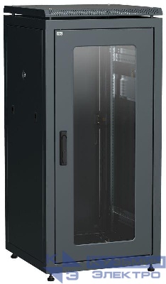 Шкаф сетевой 19дюйм LINEA N 24U 600х600мм стеклянная передняя дверь задняя металлическая черн. ITK LN05-24U66-GM