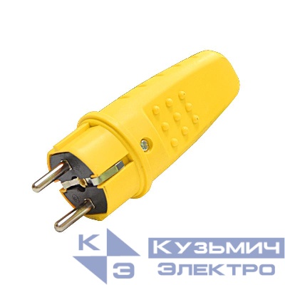 Вилка электрическая 1ф 16А 250В IP44 прямая однофазная каучук желт. Universal 3089