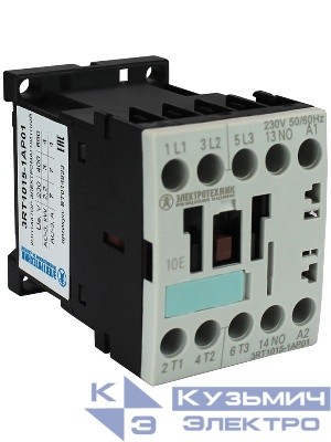 Контактор электромагнитный 3RT1015-1AP01 3п 7А AC-3 3кВт/400В 1НО 230В АС 50/60Гц типоразмер S00 винтовые клеммы IP20 Электротехник ET014833