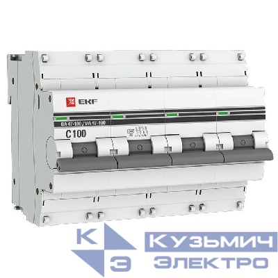 Выключатель автоматический модульный 4п C 100А 10кА ВА 47-100 PROxima EKF mcb47100-4-100C-pro