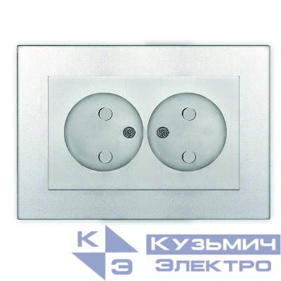 Розетка 2-м СП Афина 16А IP20 без заземл. защ. шторки в сборе серебр. Universal A0048-S