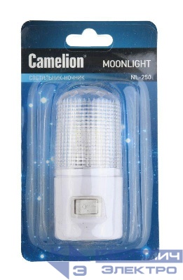 Светильник светодиодный NL-250 220В ночник с выкл. бел. Camelion 14357
