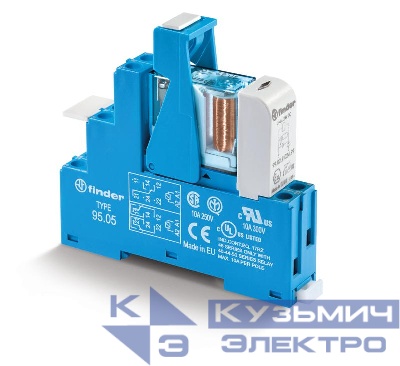Модуль интерфейсный (сборка 40.62.7.024.0000 + 99.02.9.024.99 + 95.05SPA) электромеханич. реле 2CO 10А AgNi 24В DC (чувствит.) IP20 винт. клеммы пластик. клипса LED + диод FINDER 486270240050SPA