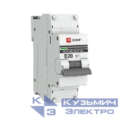 Выключатель автоматический модульный 1п D 20А 10кА ВА 47-100 PROxima EKF mcb47100-1-20D-pro