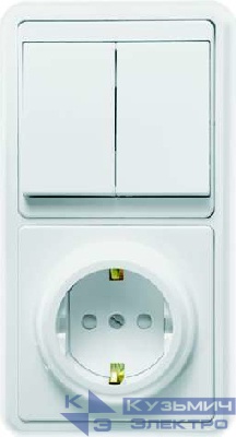 Блок БКВР-035 Бэлла (2-кл. выкл. + евророзетка с защ. шторками) бел. Кунцево 5835