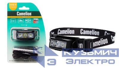 Фонарь налобный LED53403 аккум. 3.7В XPE+2SMD+красн.+син. 2Вт 6 реж. Type-C блист черн. Camelion 15754