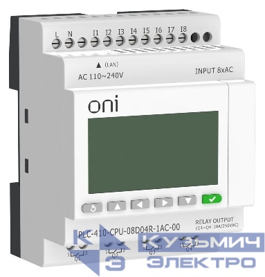 Модуль ЦПУ ПЛК 410 8 DI 4 RO 220В AC с Ethernet портом с экраном ONI PLC-410-CPU-08D04R-1AC-00