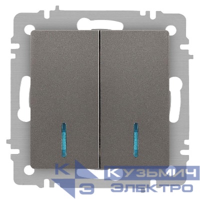 Выключатель 2-кл. СП Accent 6-105-09 10А IP20 250В с подсветкой AL/CU титан Intro Б0063525