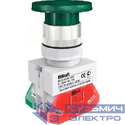 Выключатель кнопочный "Грибок" AE ВК-22 d22мм с фиксацией зел. DEKraft 25037DEK