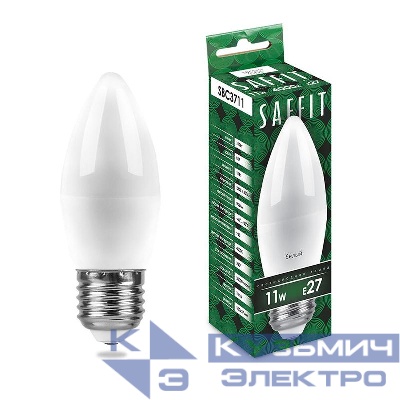 Лампа светодиодная SBC3711 11Вт C37 свеча 4000К E27 230В SAFFIT 55135