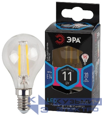 Лампа светодиодная филаментная F-LED P45-11W-840-E14 11Вт P45 шар 4000К нейтр. бел. E14 Эра Б0047014
