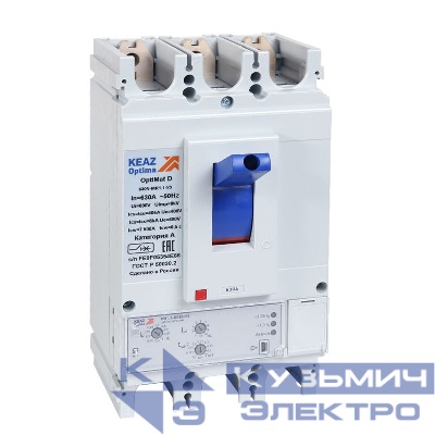 Выключатель автоматический 3п 630А диапазон уст. 160...400А 65кА OptiMat D400H MR1.1 У3 РЕГ КЭАЗ 353184