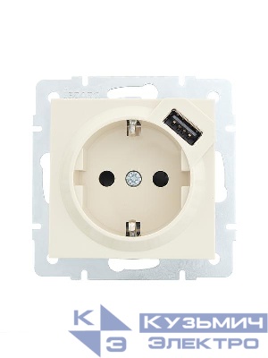 Розетка 1-м СП Vesna с заземл. с заряд. устройством USB механизм крем. LEZARD 742-0388-181