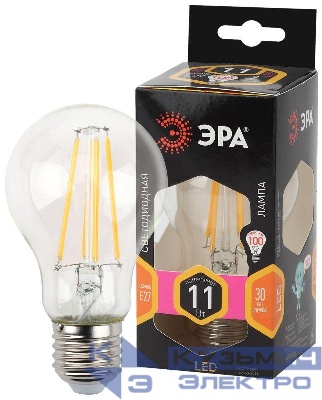 Лампа светодиодная филаментная F-LED A60-11W-827-E27 11Вт A60 грушевидная 2700К тепл. бел. E27 Эра Б0035025