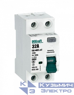 Выключатель дифференциального тока (УЗО) 2п 32А 100мА тип A 6кА УЗО-03 DEKraft 14272DEK