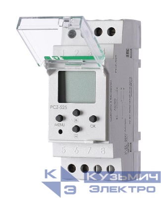 Реле времени астрономическое PCZ-525 24-264В AC/DC 16А 1 переключ. контакт IP20 1 канал монтаж на DIN-рейке F&F EA02.002.005