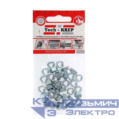 Гайка шестигранная М6 DIN 934 цинк. (пакет) (уп.40шт) Tech-Krep/Zitar 103025