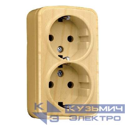 Розетка 2-м ОП Минск 16А IP20 с заземл. свет. дерево EKF EGR16-128-30