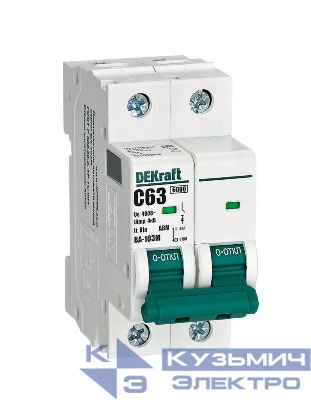 Выключатель автоматический модульный 2п C 63А 6кА ВА-103M без теплозащиты DEKraft 12517DEK