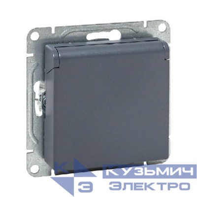 Розетка СП Эпика 16А IP44 с заземл. защ. шторки с крышкой механизм графит EKF UP1-SOG-111-44