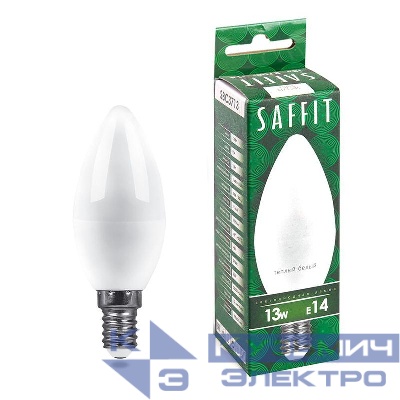 Лампа светодиодная SBC3713 13Вт C37 свеча 2700К E14 230В SAFFIT 55163
