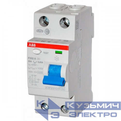 Выключатель дифференциального тока (УЗО) 2п 63А 30мА тип A F202 ABB 2CSF202101R1630