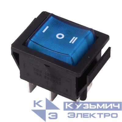 Выключатель клавишный 250В 15А (6с) ON-OFF-ON син. с подсветкой и нейтралью (RWB-509 SC-767) Rexant 36-2391