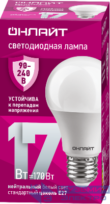 Лампа светодиодная 90 403 OLL-A60-17-230-4K-E27 17Вт грушевидная 4000К E27 90-240В PRO ОНЛАЙТ 90403