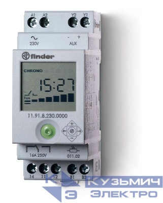 Фотореле модульное с фотоэлементом 011.02 цифровое реле времени монтаж на рейку 35мм 1CO 16А + 1доп.выход (для 19.91) 230В AC 1…150люкс 35мм фотореле IP20/фотоэлемент IP54 FINDER 119182300000