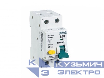Выключатель автоматический дифференциального тока 2п (1P+N) C 16А 10мА тип A ДИФ-103 6кА DEKraft 16225DEK