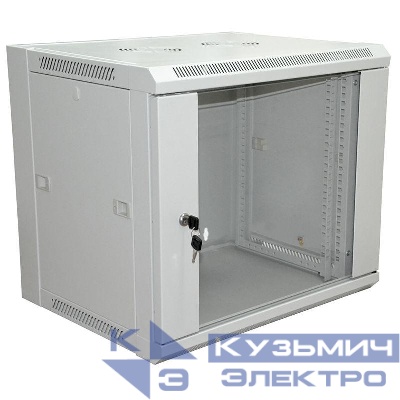 Шкаф настенный 19дюйм 6U 600х600х370мм (ШхГхВ) передняя дверь стекло боковые стенки съемные (разобранный) RAL7035 Rexant 04-2220