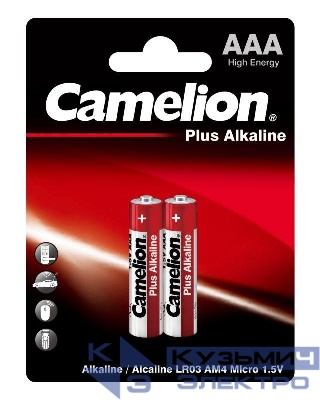 Элемент питания алкалиновый AAA/LR03 1.5В Plus Alkaline LR03-BP2 BL-2 (блист.2шт) Camelion 1651