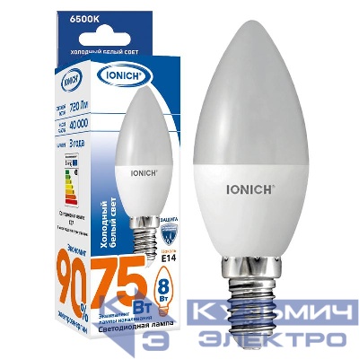 Лампа светодиодная ILED-SMD2835-C37-8-720-220-6.5-E14 (1302) IONICH 1536