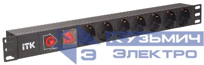 Блок розеток 7 мест PDU (немец. станд.) с LED выкл. и защ. от перенапр. без шнура вход C14 алюм. профиль ITK PH13-7D3